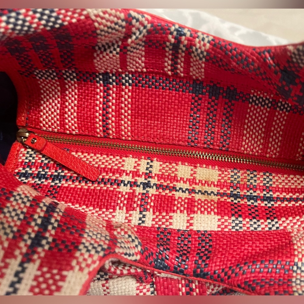Kate Spade Bow front Plaid Medium Satchel/Handbag Red/Cream/Navy - Picture 7 of 11